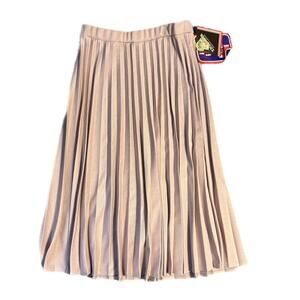 80s tan pleated midi skirt with popcorn texture